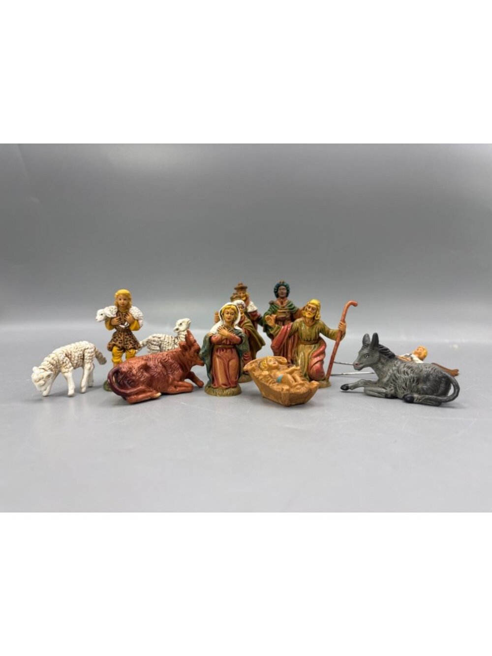 Vintage Plastic Nativity Figures Set of 12 Resin Miniature Holiday Mary Jesus
